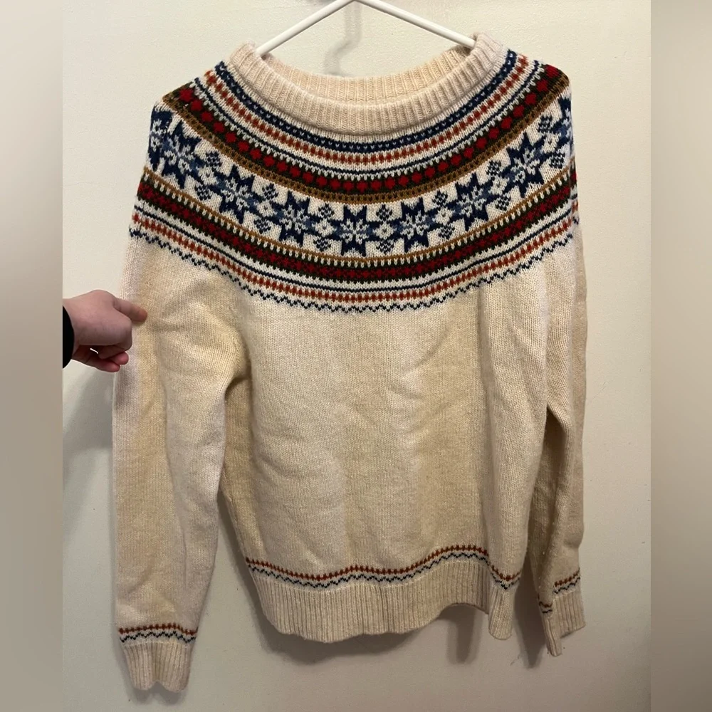M26 J. Crew Mens Lambswool Fair Isle Yoked Crewneck Sweater